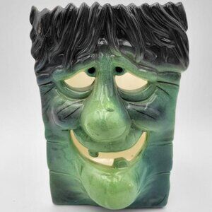 Vintage Halloween Witch Monster Face Ceramic Luminary Bag Candle Holder